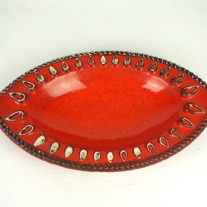 Rote Lava Schale, Keramik Servier Schale Oval,Vintage Keramik Keramik Schale,rote Schale für Obst,Obst Schale 60er Jahre,Retro Keramik Deko