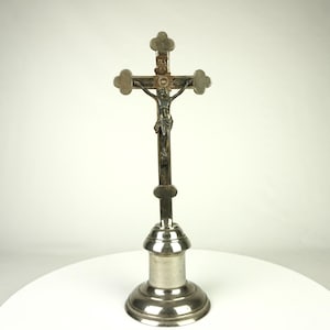 Big old Crucifix, Crucifix cross religious, Antique standing table cross, Crucifix Catholic christian decor, Metal cross, Vintage crucifix,