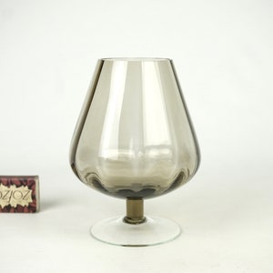 Vintage large cognac glass, Smoked Glass Pedestal Vase, goblet glass vase retro, Mid Century Glass, Glasses for Cognac, huge brandy snifter,