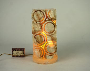Vintage onyx lamp,rare small mood night lamp, onyx Italian table lamp, alabaster retro light, Unique Stone Lamp, mcm lamp,Bedside table lamp