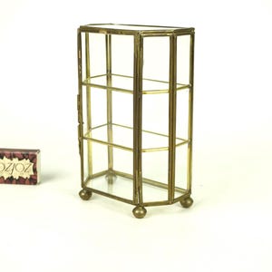 Vintage glass brass Miniature Display Cabinet,Glass Show Case,Old brass glass curio cabinet,Small showcase for collections, Organizer, Decor