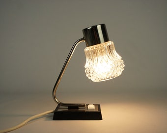 Lampe de table du milieu du siècle, lampe rétro de mauvaise humeur, lampe allemande avec un abat-jour en verre, une petite lampe de nuit, luminaire en verre, lampe mcm, lampe de bureau vintage