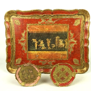 Big vintage Florentine serving tray,Old Rectangular serving trays, Italian baroque cocktail tray, retro Italian tray,Decorative tray platter