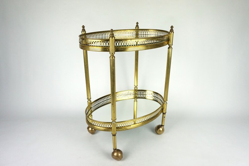 Mid Century serving bar cart, Serving trolley owal wagon, Hollywood Regency bar cart of brass, Bar Cocktail Tea Cart, barwagen servierwagen, image 4