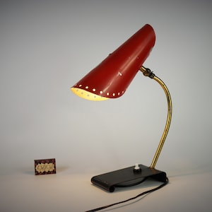 Table lamps mid century, rockabilly lamp, mcm lamp, atomic modern lamp, lamp table mid century modern, red  desk lamp perforated shade,