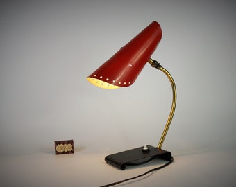 Table lamps mid century, rockabilly lamp, mcm lamp, atomic modern lamp, lamp table mid century modern, red  desk lamp perforated shade,