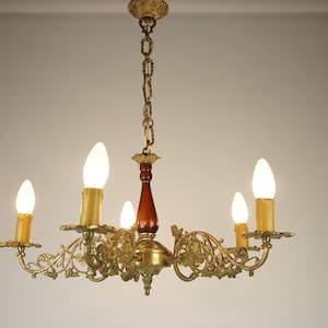 Vintage Victorian style chandelier, Mid century Chandelier for 5 light bulbs, old style lighting, Vintage German Brass lamp,