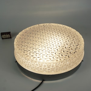 Big flush mount fixture ceiling Geometric Faceted glass, large clear Textured Glass Lamp, mid century wall and ceiling lamp for two bulbs ,