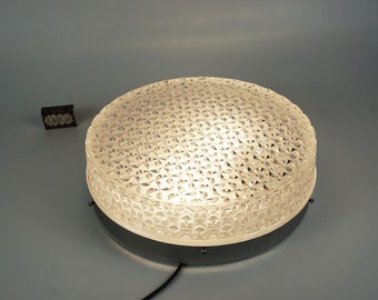 Big flush mount fixture ceiling Geometric Faceted glass, large clear Textured Glass Lamp, mid century wall and ceiling lamp for two bulbs ,