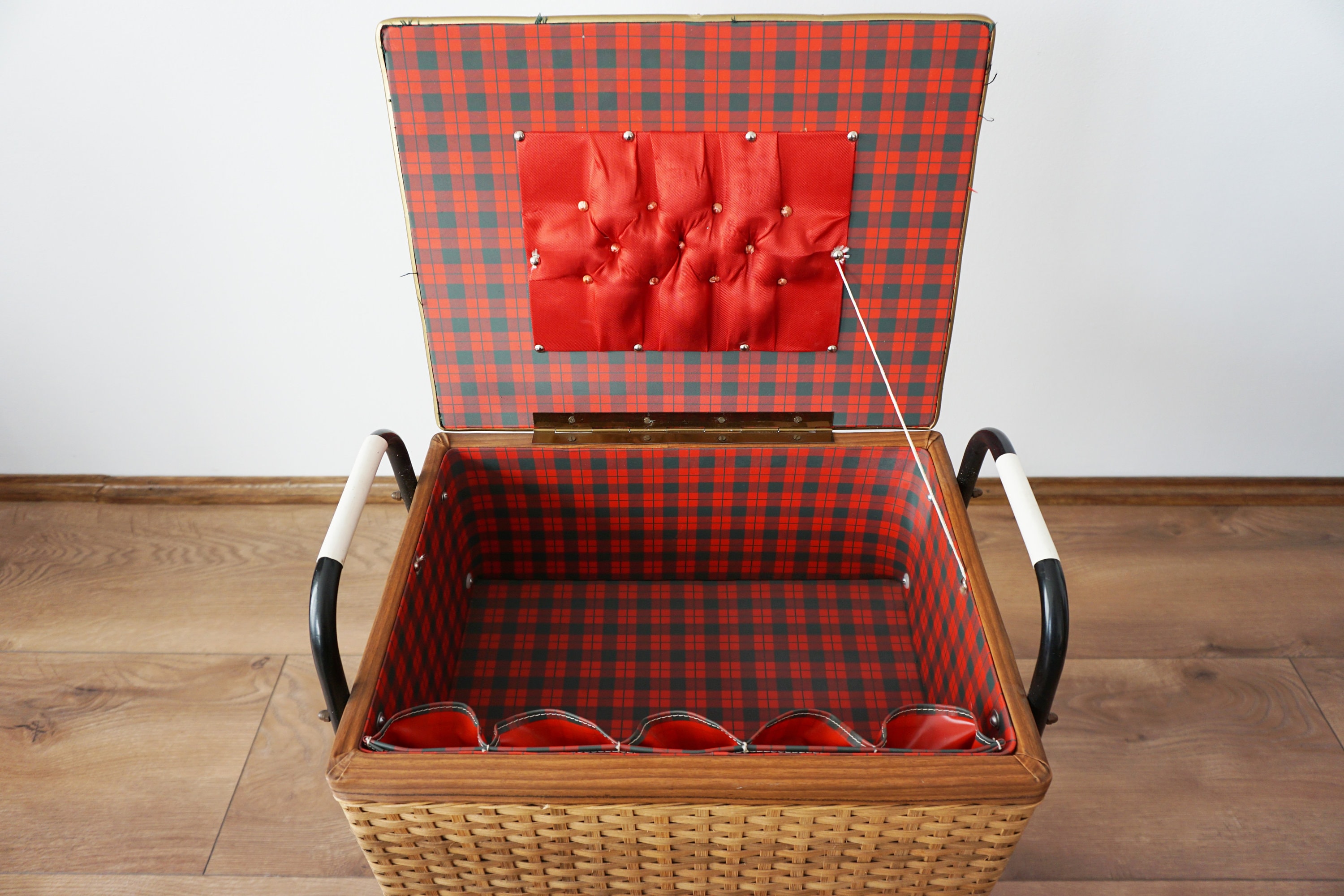 Big Vintage Sewing Box on Wheels Sewing Basket Wooden Sewing Etsy