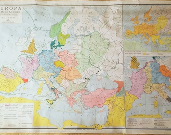 Old very big map, 69&quot;x 46&quot;, 175 cm x 117 cm, Historical map of the world, old wall chart, big school map,didactic map, religious territories