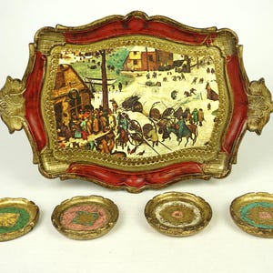 Vintage Florentine small serving tray, Rectangular serving trays, Italian baroque cocktail tray, retro Italian tray,decorative tray platter,