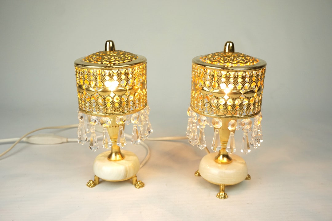 Pair Table Lamps Mid Century, Vintage Brass Bedside Lamps With Glass — free download