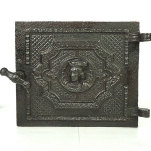 Cast iron oven door no frame, antique Iron Door, rusty stove part, vintage Iron Stove Door,  Antique Furnace,Cast Iron Salvage Front Panel,