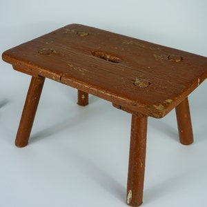 Old small wooden stool, wooden milking stool, rural wooden stool, Country Stool, country  wooden chair, primitive stool, small chair,
