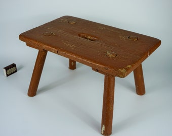 Old small wooden stool, wooden milking stool, rural wooden stool, Country Stool, country  wooden chair, primitive stool, small chair,