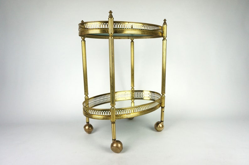 Mid Century serving bar cart, Serving trolley owal wagon, Hollywood Regency bar cart of brass, Bar Cocktail Tea Cart, barwagen servierwagen, image 3