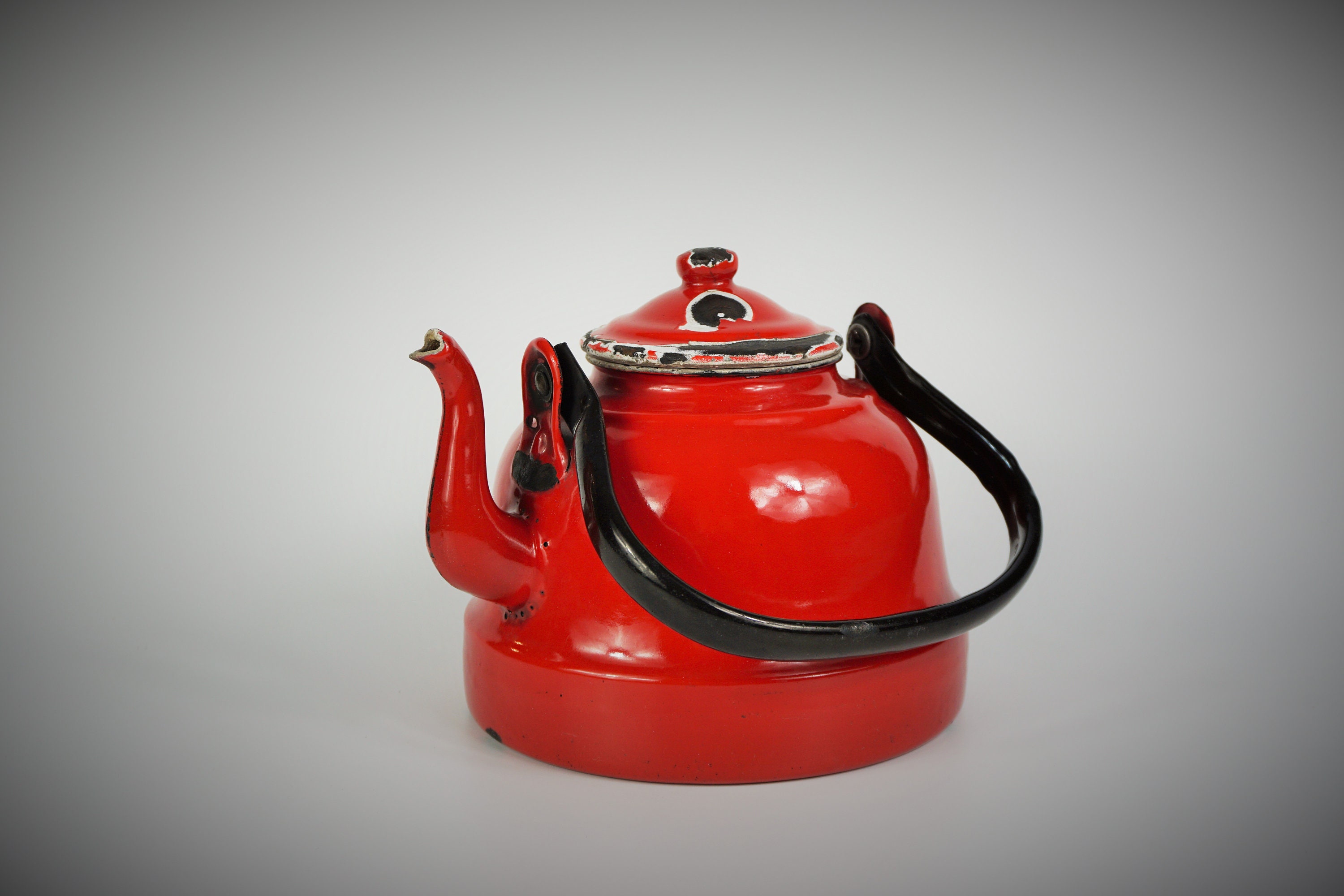 I22 19世紀 ２人用 オールド オランダ ティーポット Vintage Red Enamel Teapot, Red Kettle, Retro Kitchen