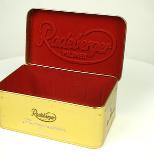 Old tin box, antique gold box, vintage metal container, Vintage tin box, German tin box Radeberger, small box,