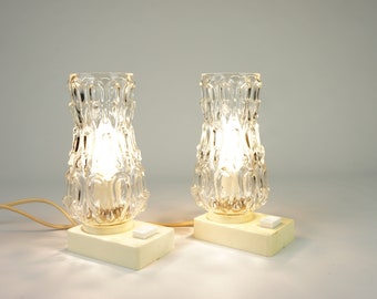 Pair table lamps mid century, set small rockabilly lamps, lamp with a glass shade, a small night lamps, glass light fixture, mcm lamp, retro