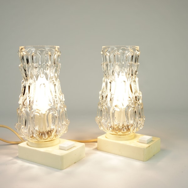 Pair table lamps mid century, set small rockabilly lamps, lamp with a glass shade, a small night lamps, glass light fixture, mcm lamp, retro