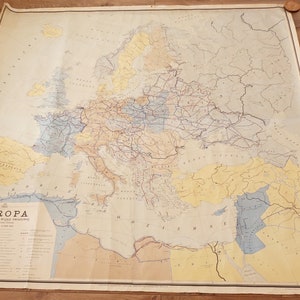 Vecchia mappa murale molto grande, 76,4"x 72,4", 194 cm x 184 cm, Mappa storica della seconda guerra mondiale, vecchio grafico murale, grande mappa scolastica, Mappa didattica vintage,