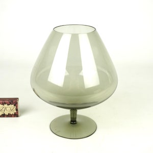 Vintage large cognac glass, Smoked Glass Pedestal Vase, goblet glass vase retro, Mid Century Glass, Glasses for Cognac, huge brandy snifter,