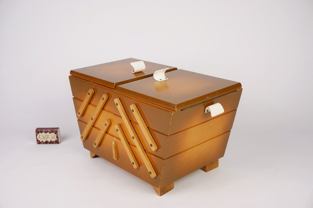 Vintage Sewing Box, Sewing Basket, Wooden Sewing Box, Fold Out Box