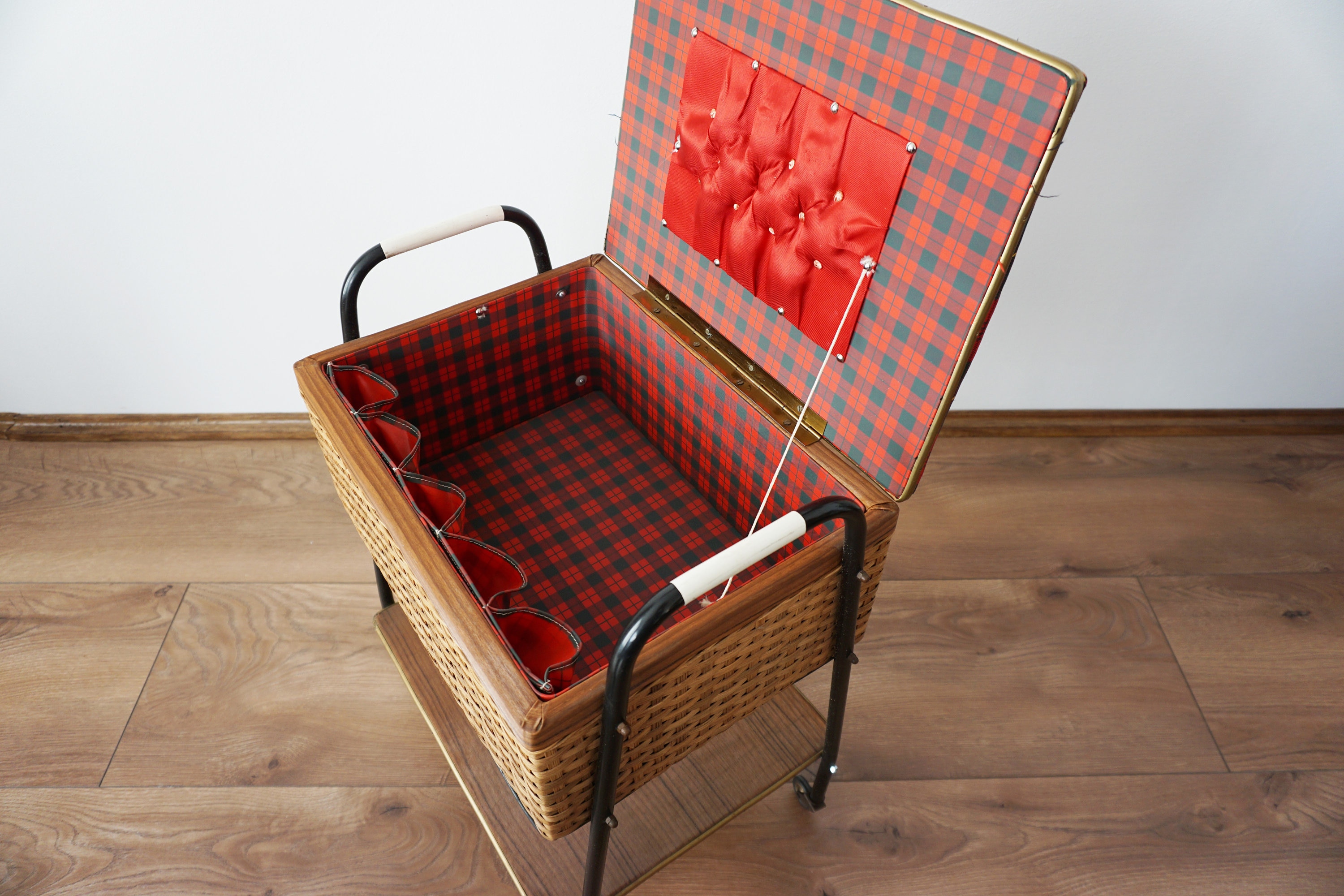 Big Vintage Sewing Box on Wheels Sewing Basket Wooden Sewing Etsy