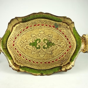 Vintage Florentine serving tray, Rectangular serving trays, Italian baroque cocktail tray, retro Italian tray, decorative tray platter,