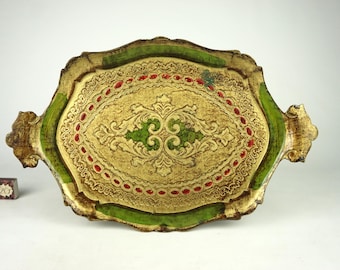 Vassoio da portata fiorentino d'epoca, vassoi da portata rettangolari, vassoio da cocktail barocco italiano, vassoio italiano retrò, vassoio decorativo,
