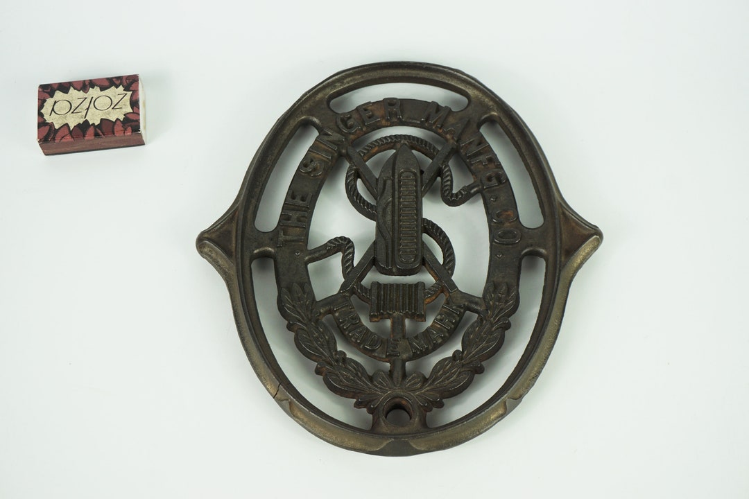 Antique Singer Sewing Machine Logo Badge Large Heavy Metal Decoration