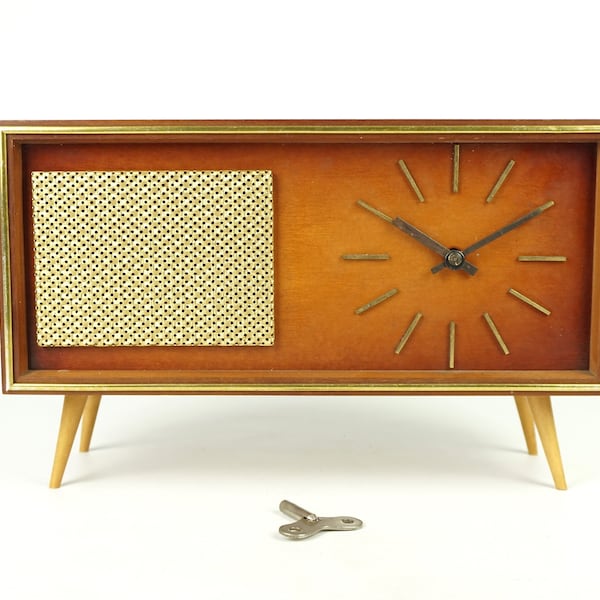 An efficient Mid century clock German, vintage modern desk clock german, Weimar clock in the mid-century wood, Mechanical fireplace clock