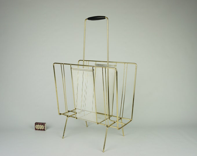 Vintage Metal Newspaper Holder, Magazine Stand,mcm Magazine Rack, Atomic Magazine Stand, Paper