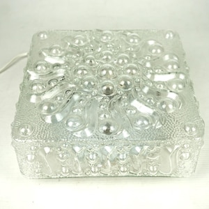 Old Clear Glass Geometric Patterned square Lamp, Vintage German vintage flush mount fixture ceiling glass, Wall and ceiling lamp