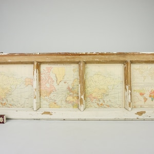 Großer alter Fensterrahmen mit alter Landkarte, seltene Wanddekoration, Primitiver Alter Bauernhaus Fensterrahmen Holzrahmen, Fensterschal rustikaler Rahmen,