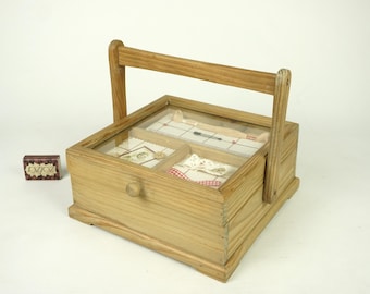 Caja de costura vintage, cesta de costura, caja de costura de madera, caja plegable, caja de costura alemana, caja de manualidades, caja de costura plegable de madera, caja de costura,