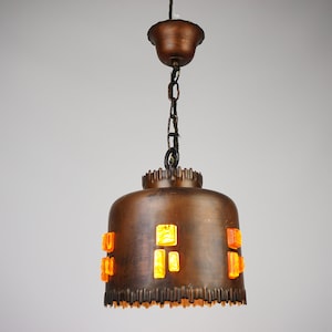 rare pendant lamp in the style of Nanny Still, mid century copper lamp, Brutalist industrial pendant lamp, vintage hall lantern pendant,