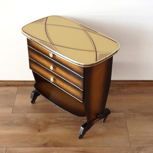 Mid-Century Modern Nightstand 50s,Small chest of drawers with glass top, Vintage wooden side table,  Side newspaper table, Retro Night Table