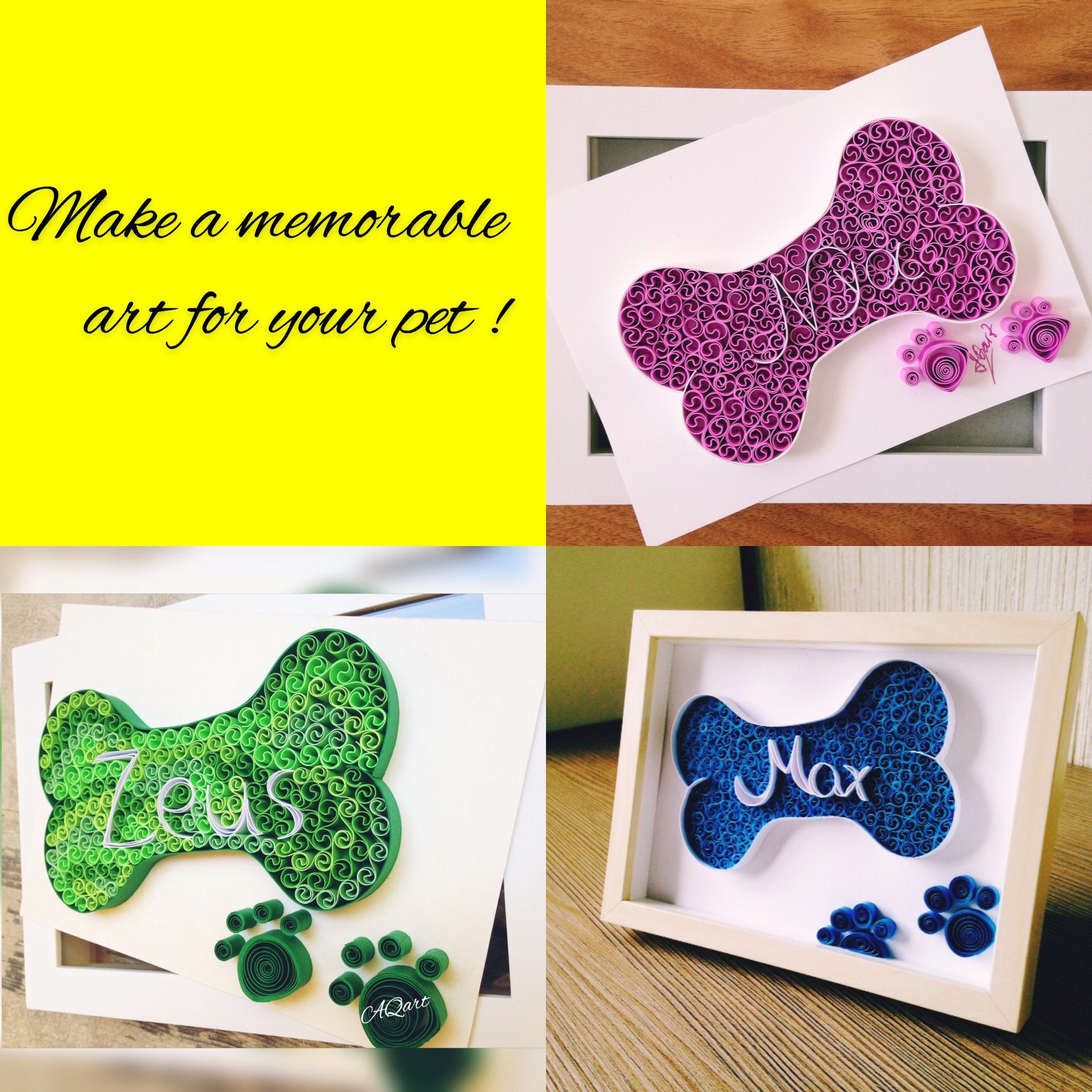 Quilling Art Nom Du Chien-Nom Chien Personnalisé-Cadeau Unique-Cadeau Amoureux Chien - Personnalisé