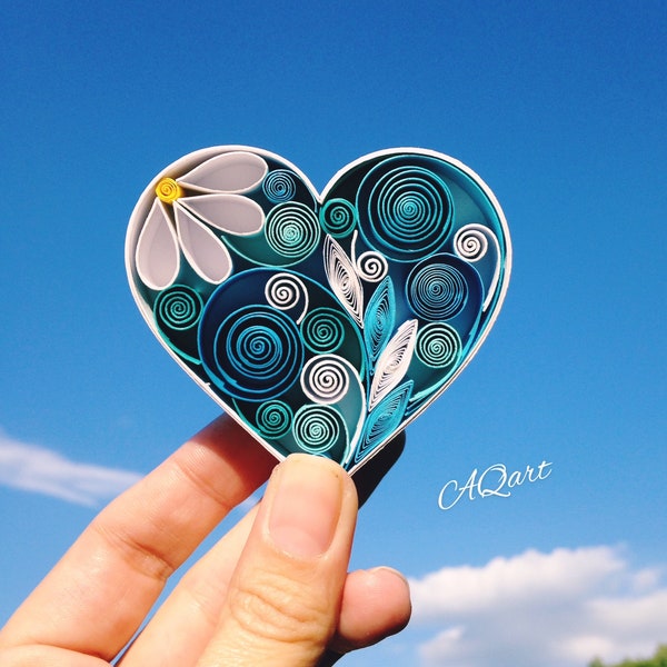 Blue Heart Magnet -Quilling Heart-Handmade Magnet-Unique Gift- Loved Gift-Valentines Gift-Wedding Gift-1st Anniversary Gift