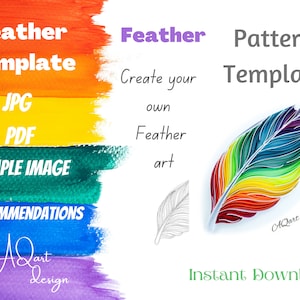 Rainbow Feather Pattern - Feather Template - Quilled Feather - Paper Feather Template - How to Make Feather Art - Instant Download