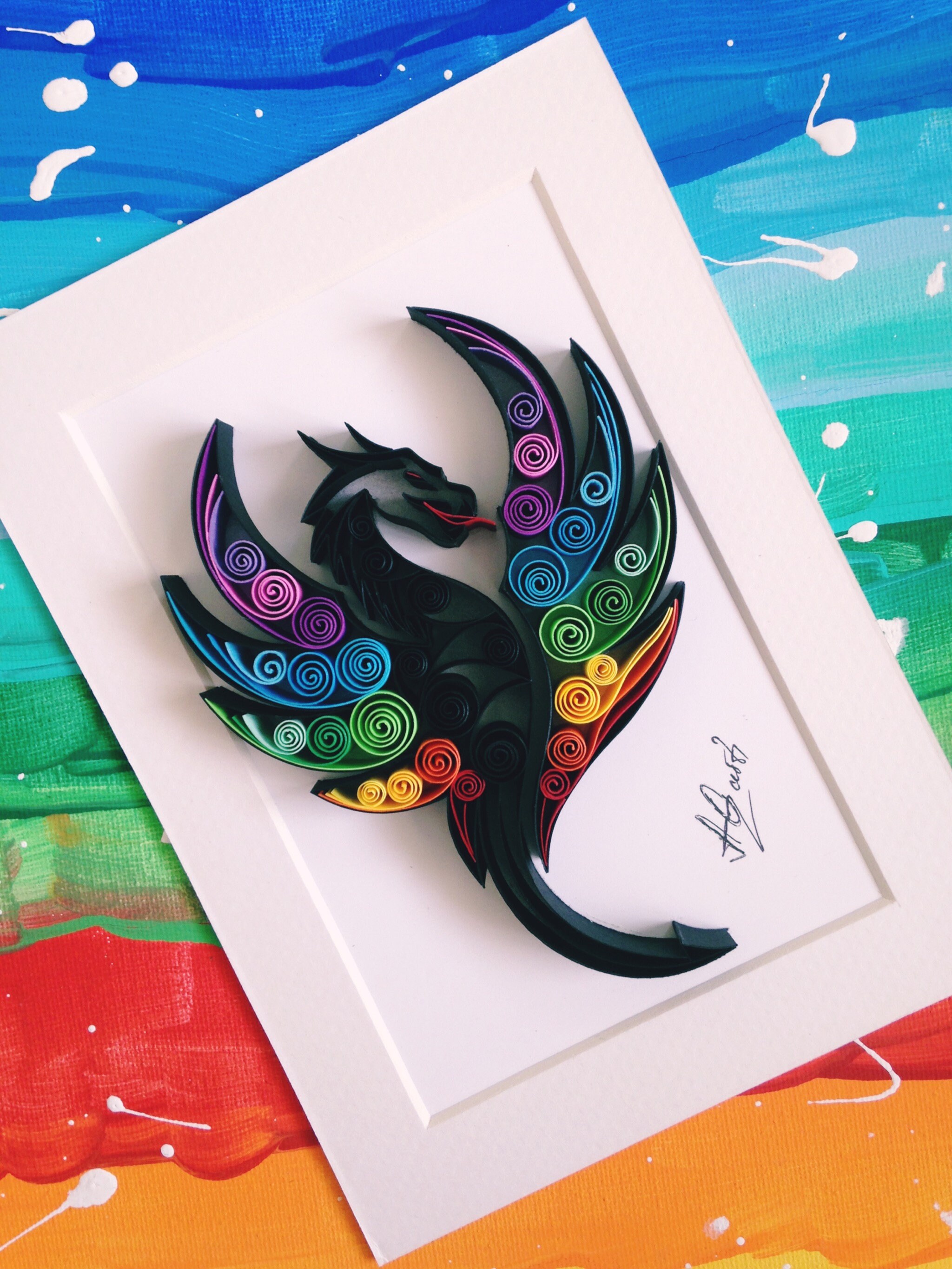 Quilled Paper Art Rainbow Dragon Unique Gift Dragon Etsy Quilled Paper Art Rainbow Dragon Unique Gift Dragon Etsy