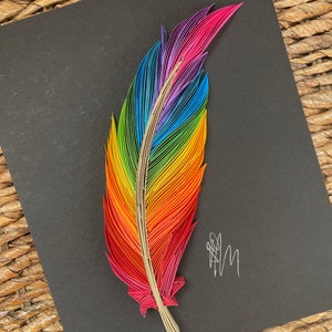 Quilled Paper Art Rainbow touch- Paper Wall art- Handmade feather-Uique Gift-Quilling Art-Feather Art-3D paper Art-Paper Anniversary Gift