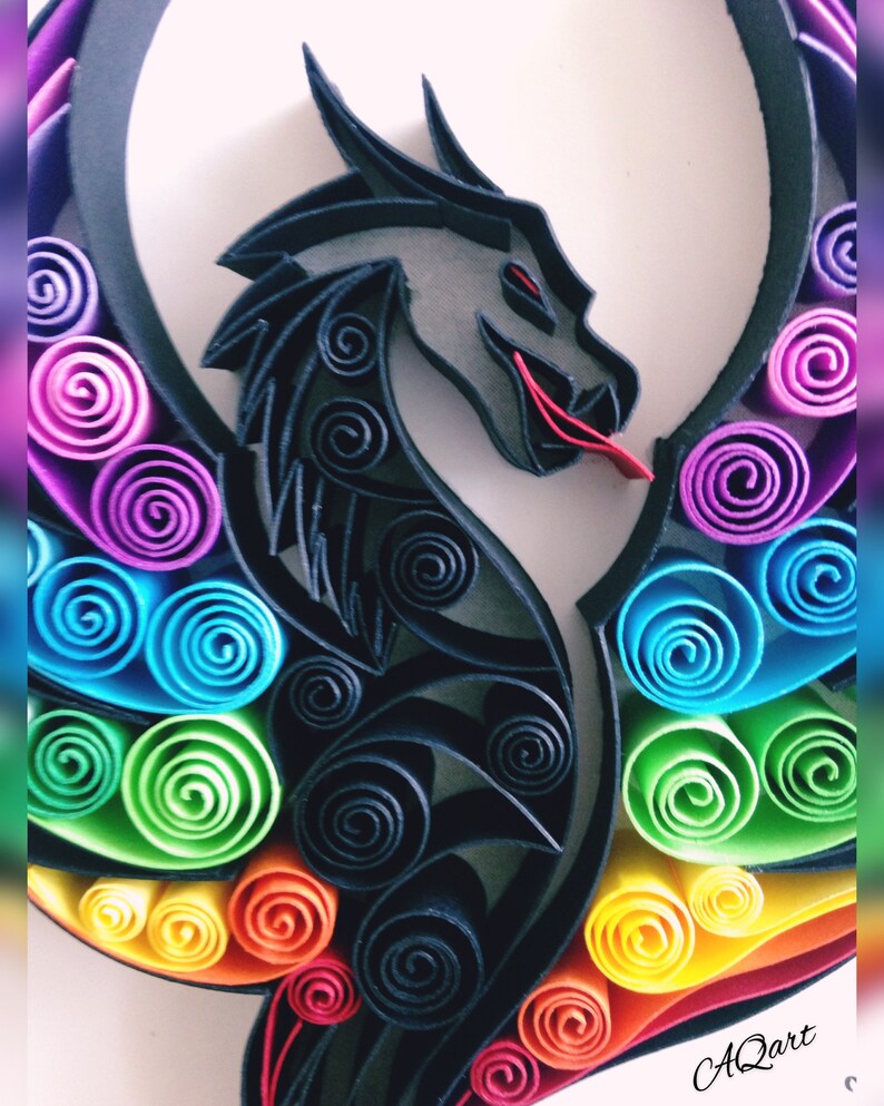 Quilled Paper Art 'Rainbow Dragon'Unique GiftDragon Etsy
