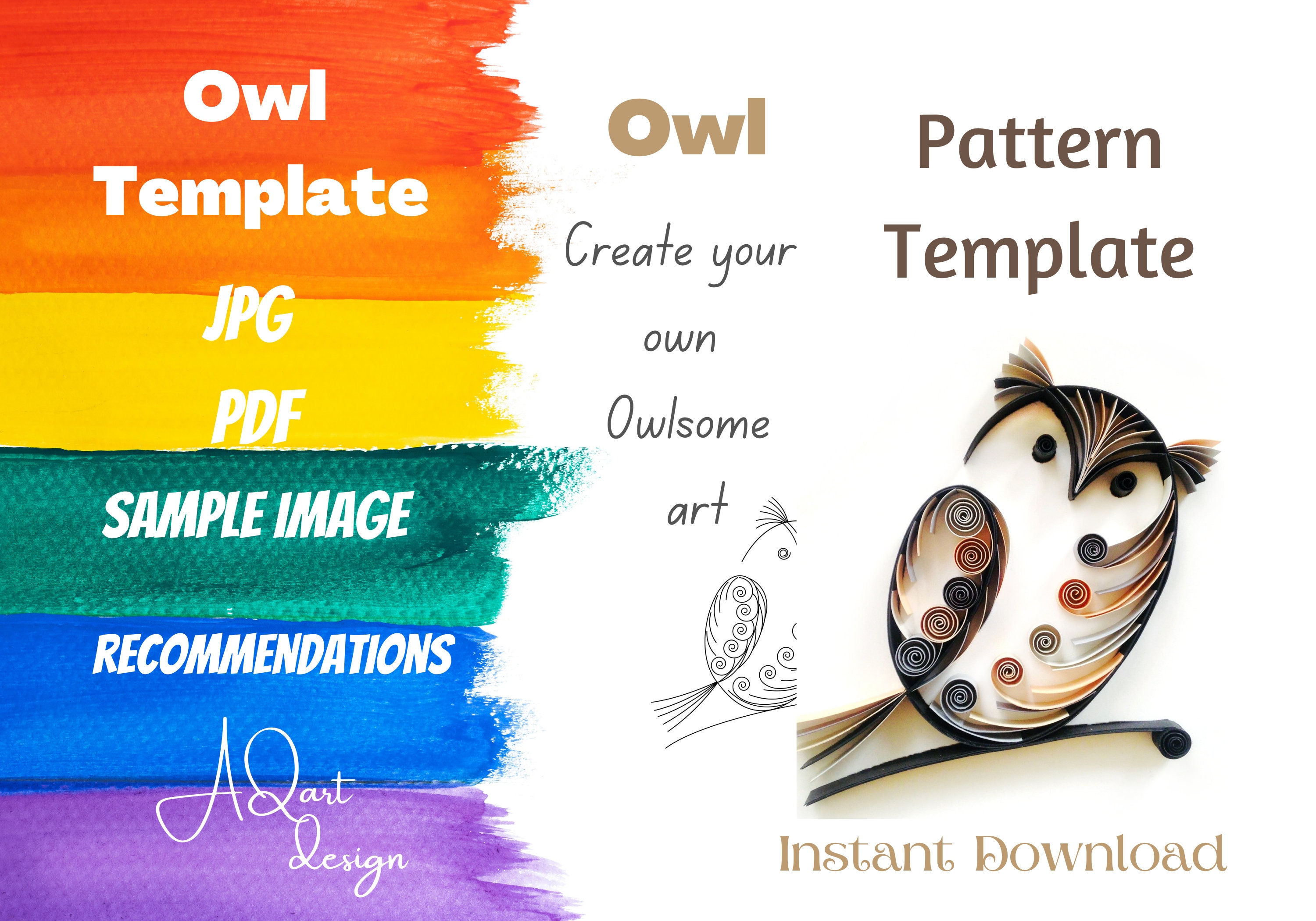 Owl Pattern - Owl Template - Instant Download - Quilling art Owl - Quilling Pattern - Paper Quilling
