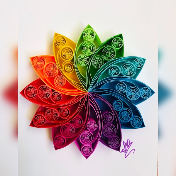 Quilling Art Rainbow Beauty- Quilled Mandala Flowr-3D art, Paper Art-Unique Gift-1st Anniversary Gift-Wedding Gift-Rainbow Wall Art