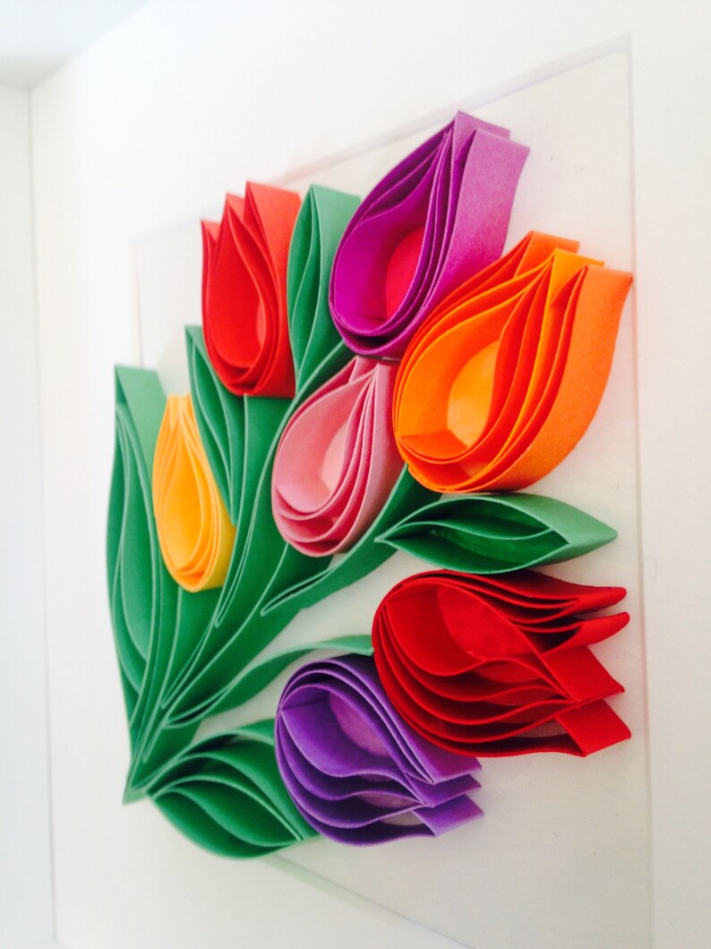 Tulips Quilling Wall Paper Artmixed Media Arthome Etsy