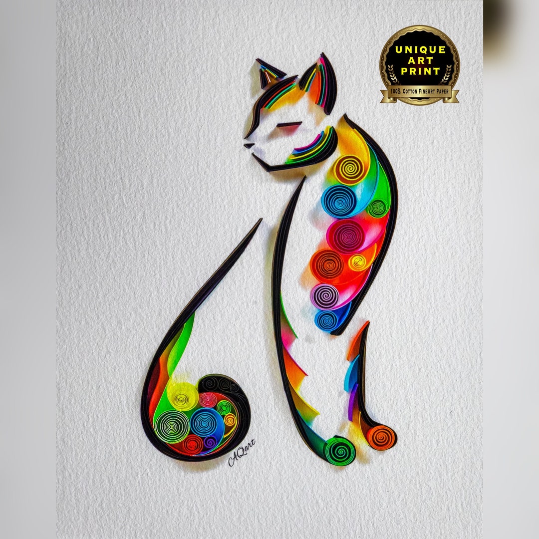 The Cat Quilling Art Original Art Print Fine Art Printquilled Cat