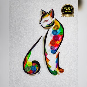 The Cat Quilling Art- Original Art Print- Fine Art Print-Quilled Cat-Unique Gift- Unique Art Reproduction Print- Elegant Cat Art